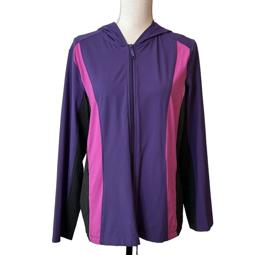 Tranquility by Soma Full Zip Color‎ Block Activewear Hooded Jacket SZ Med…